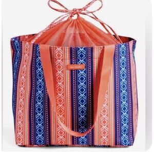 Vera Bradley Lighten Up Drawstring Mesh Shoulder Beach Bag Bright Serape Stripe